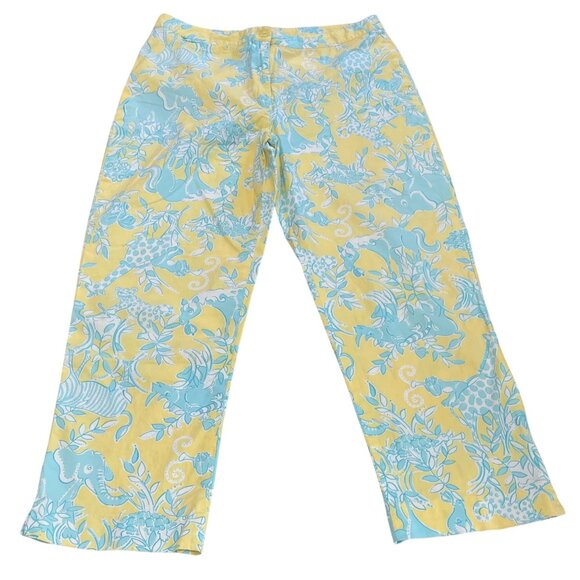 Lilly Pulitzer Tropical Print Pants Womens 4 Yellow Blue Beach Coastal Preppy - Picture 1 of 7